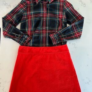 J. Crew Multicolor Plaid Shirt and Red Corduroy Skirt Bundle Size 10